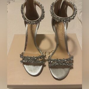 Jewel Badgley Mishka Caroline Silmet Silver Heels